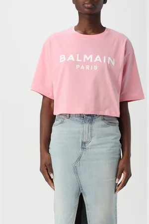 Balmain T-shirt cropped in cotone con logo
