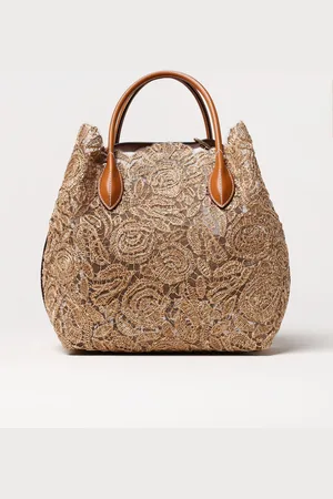 ERMANNO SCERVINO Borsa in pizzo e rafia ricamata a fiori