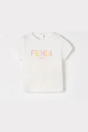 Fendi T-shirt in cotone con logo bicolor