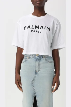 Balmain T-shirt cropped in cotone con logo