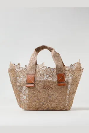 ERMANNO SCERVINO Borsa in nylon e rafia ricamata a fiori