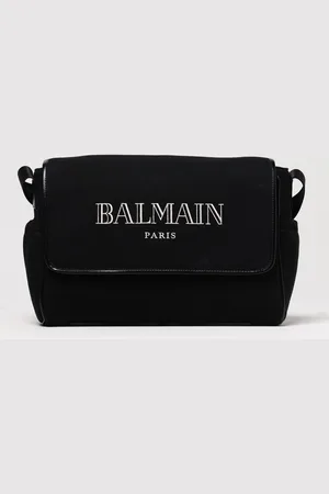 Balmain Diaper bag con logo in cotone e lino