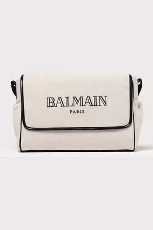 Balmain Diaper bag con logo in cotone e lino
