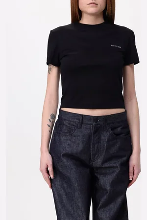 MUGLER T-shirt crop in cotone con logo