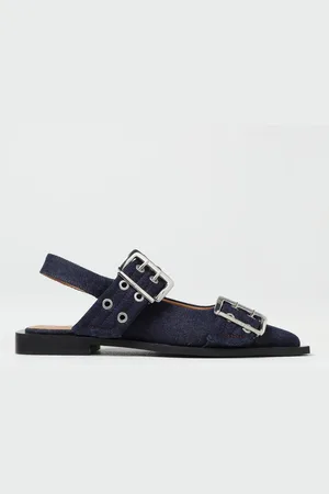 Ganni Slingback in denim di cotone con fibbie ed occhielli