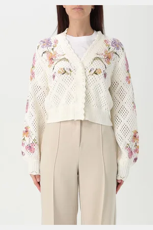 Twin-Set Cardigan in maglia traforata con ricami floreali