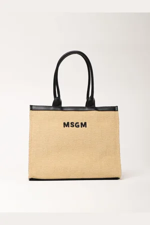 Msgm Borsa tote a spalla in rafia e pelle sintetica