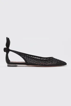 Aquazzura Ballerina Bow Tie in raso e nylon con strass all over