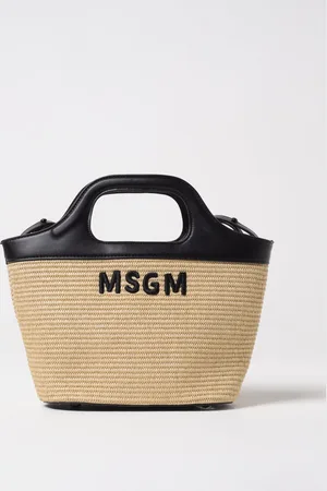 Msgm Borsa a mano in rafia e pelle sintetica
