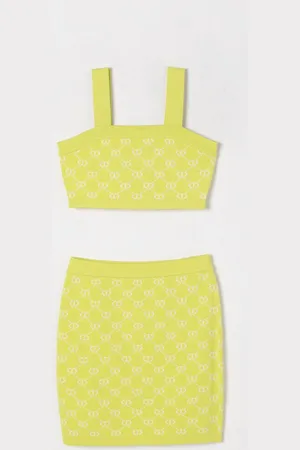 Twin-Set Coordinato top e gonna in maglia di viscosa con logo all-over