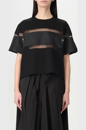 SACAI T-shirt in cotone con inserti trasparenti