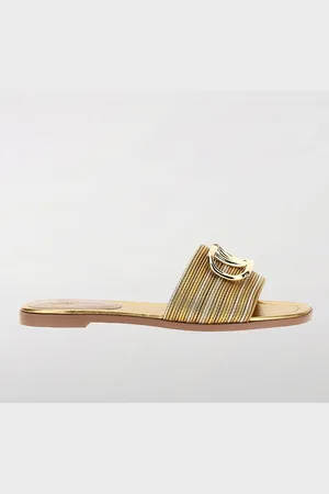 VALENTINO GARAVANI Sandalo VLogo Signature in cotone e pelle laminata