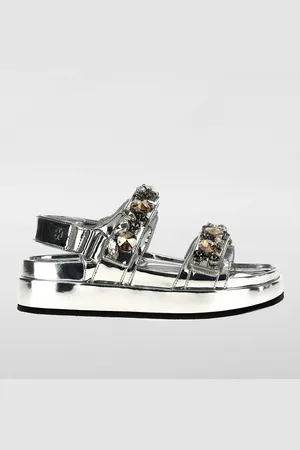 Tory Burch Sandalo Kira Sport in vernice laminata con strass incastonati