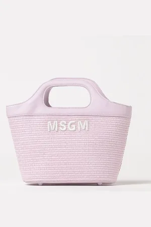 Msgm Borsa a mano in rafia e pelle sintetica