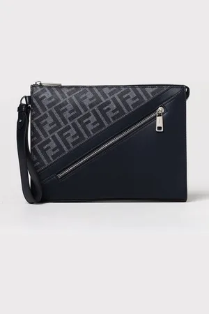 Fendi Clutch Diagonal FF in pelle e cotone spalmato