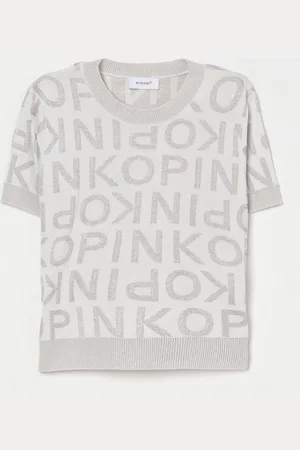 Pinko T-shirt crop con logo jacquard