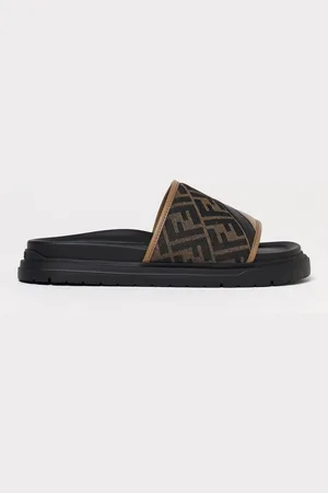 Fendi Sliders Diagonal in canvas e pelle con monogram jacquard