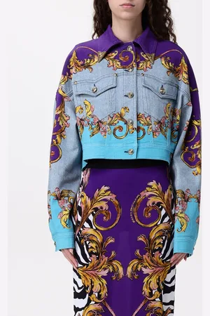 VERSACE Giubbotto cropped in denim stampato