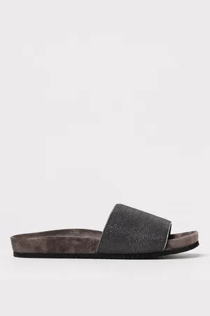 Brunello Cucinelli Sliders in camoscio con monile