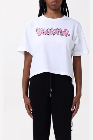 DISCLAIMER T-shirt crop in cotone con stampa logo