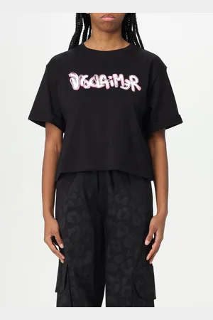 DISCLAIMER T-shirt crop in cotone con stampa logo