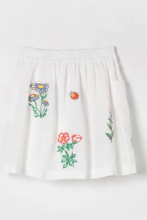 Stella McCartney Gonna in cotone e lino ricamata