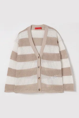Max&Co. Cardigan in cotone traforato a righe