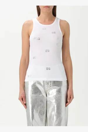 Ganni Top in cotone organico con logo di strass