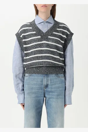Brunello Cucinelli Gilet in misto lino a righe