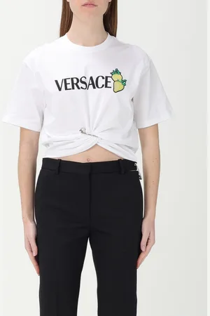 VERSACE T-shirt crop in cotone con logo