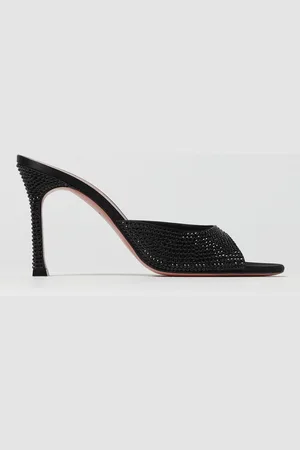 Amina Muaddi Mules Alexa in raso con cristalli all over
