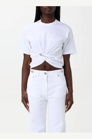 VERSACE T-shirt crop in cotone con logo