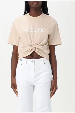 VERSACE T-shirt crop in cotone con logo
