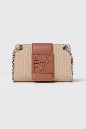 Armani Exchange Borsa a tracolla in pelle sintetica e rafia intrecciata