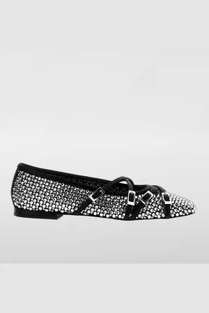 Mach & Mach Ballerina in pelle con strass all over