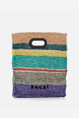SACAI Borsa in rafia a righe multicolor