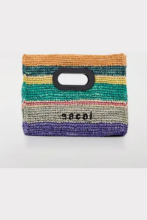 SACAI Borsa in rafia a righe multicolor