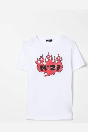Nº21 T-shirt in cotone con stampa logo fiamme
