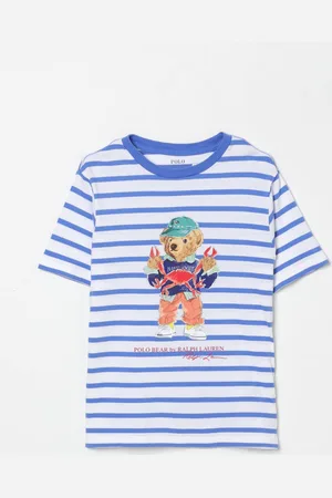 Ralph Lauren T-shirt in cotone a righe con stampa Bear