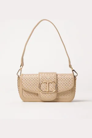 Twin-Set Borsa a spalla in pelle sintetica e rafia con paillettes ricamate