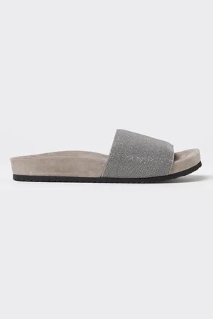 Brunello Cucinelli Sliders in camoscio con monile