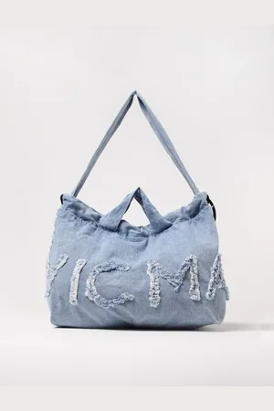vic matiè Borsa Vic Matiè in denim di cotone con logo sfrangiato