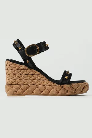 VALENTINO GARAVANI Sandalo con zeppa Rockstud in pelle e corda intrecciata
