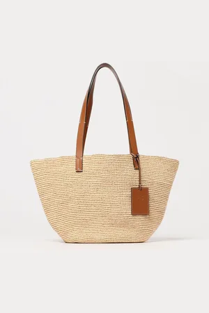 MANEBI Borsa Basket in rafia e pelle realizzata a mano