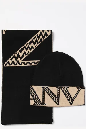 Lanvin Set cappello + sciarpa in cotone con logo jacquard