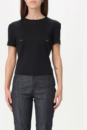 MUGLER T-shirt crop in cotone con piercing