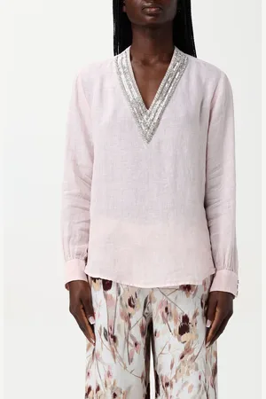 120% Lino Blusa in lino con perline