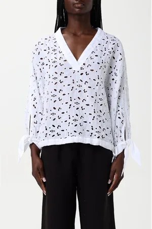 120% Lino Blusa in Sangallo