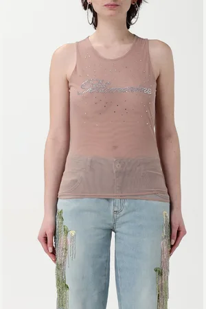 BLUMARINE Top in maglia con logo di strass