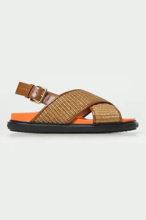 Marni Sandalo slingback in rafia e pelle con fibbia